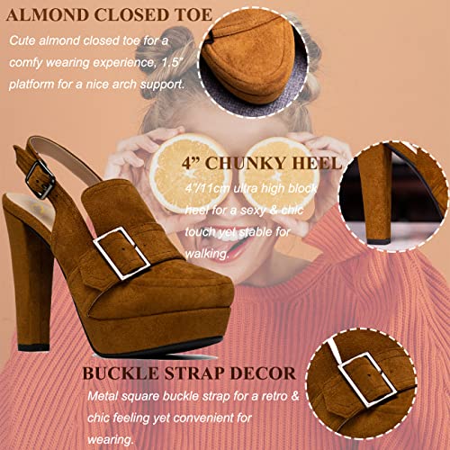 Image of SHODENSE Women Vintage Platform Chunky High Heels Pumps Shoes Round Closed Toe Platform Loafers Ankle Strap Block Heel Slingback Summer Sandals Backless Buckle Loafer Ladies Chic Sexy Party 4-11 M US