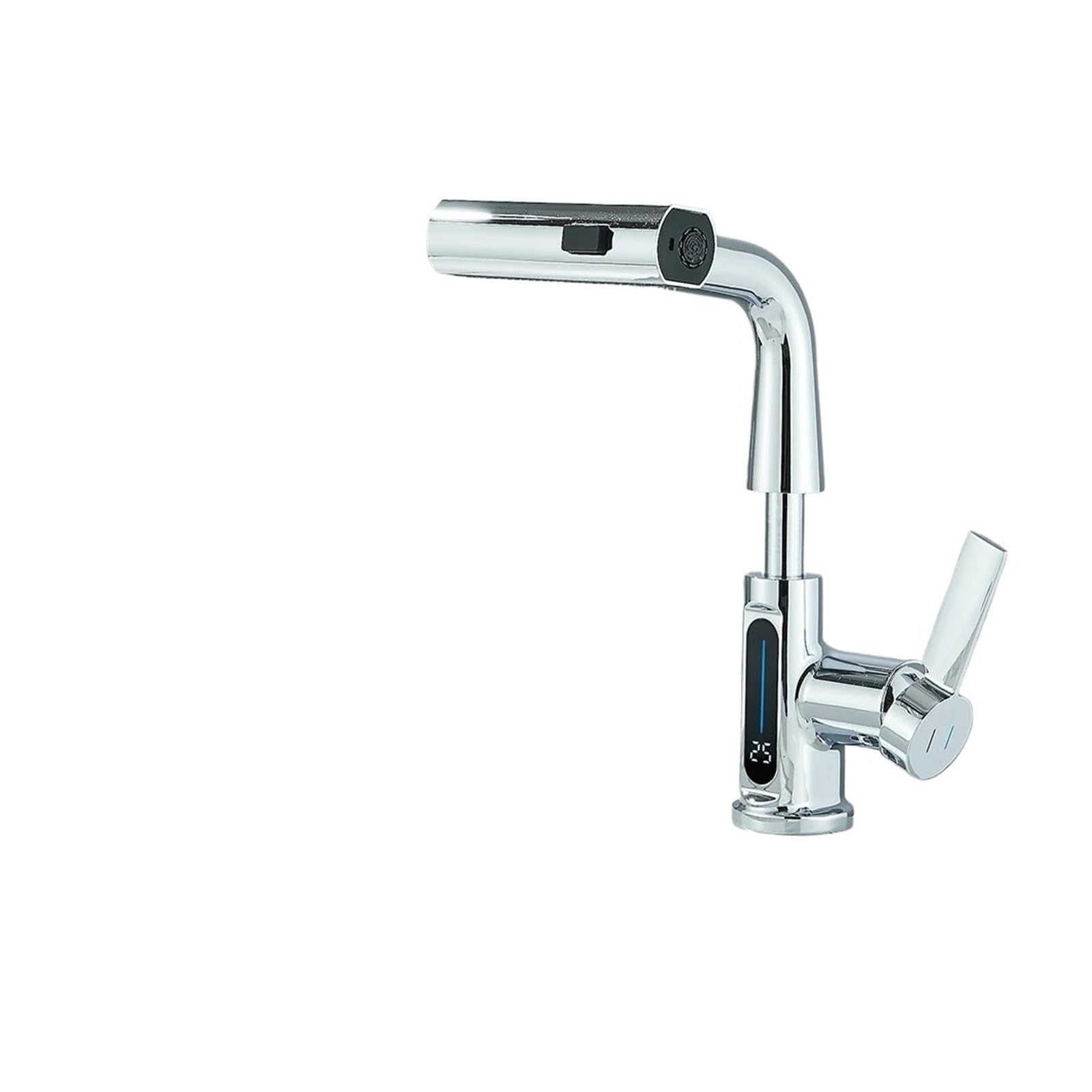 Grifo de lavabo premium con pantalla de temperatura y rociador cromado de baño