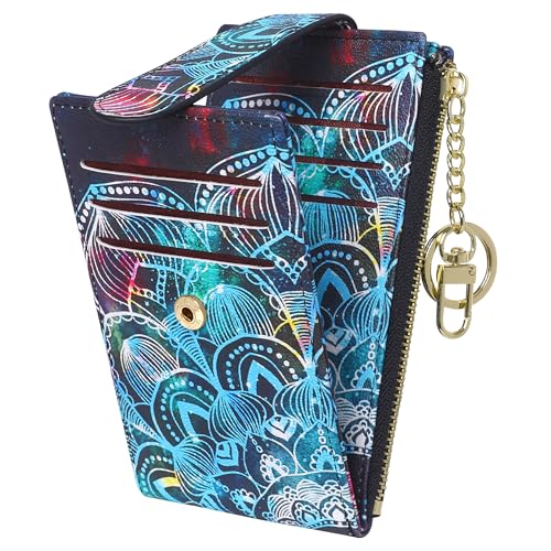 Image of Badiya Slim Women Wallet RFID Blocking Bifold Compact 9 Card Slots Holder Wallets Soft Leather with Zipper Coin Pocket 2 ID Window