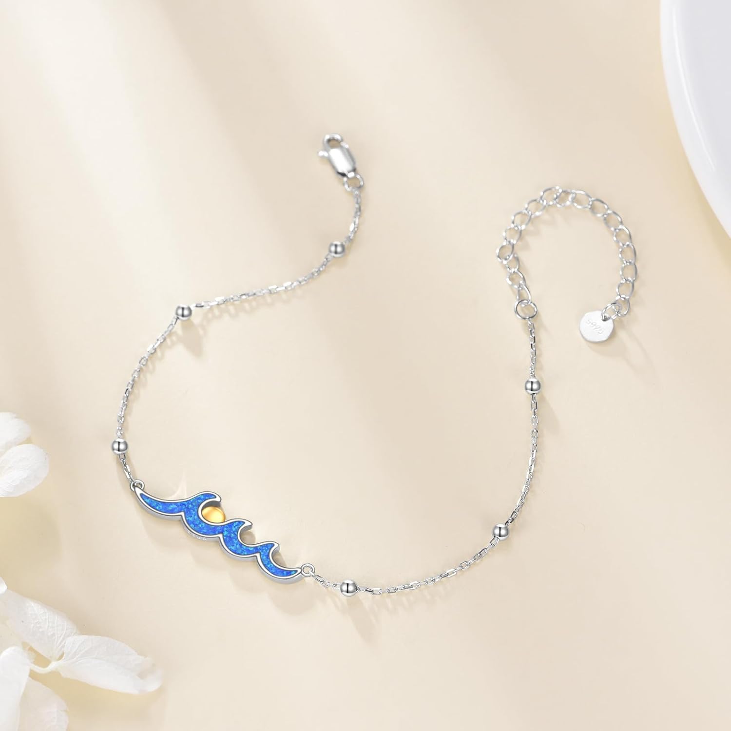 Wave Bracelets for Women 925 Sterling Silver Wave Bracelets Summer Ocean Theme Jewelry Gifts - Image 2