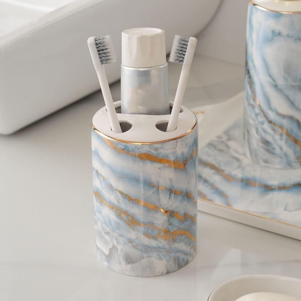 Zestaw akcesoriów łazienkowych 6 sztuk zestaw akcesoriów łazienkowych ceramiczny dozownik mydła szczotkowanie usta kubek uchwyt na szczoteczkę do zębów naczynie i taca antyczna dekoracja