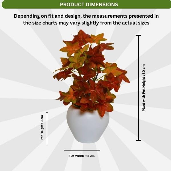 Image of fancymart Artificial Plant Leaves in Apple Pot (30 cm Height) | Small Potted Plant for Office Desk | Home Decor for Living Room | Cafe & Restaurant Table Decoration