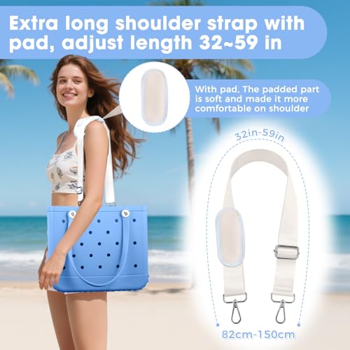Image of Strap Wrap for Bogg Bag Accessories, Adjustable Shoulder Crossbody Long Strap with Handle Wrap for XL Medium Bog Bag Simply Southern Beach Rubber Tote Bags -White