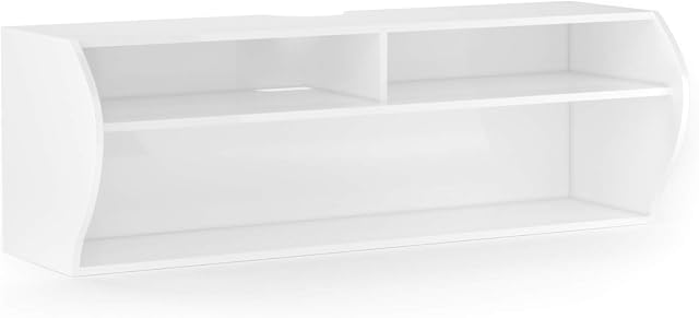 Multigot Floating Cabinet, Wall-Mounted Hanging Shelf Unit with Cable Hole, TV Storage Entertainment Center for Home Office (White)