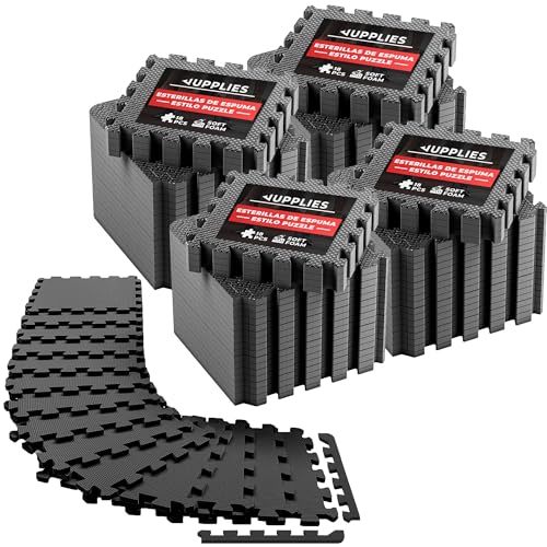 JUPPLIES - Suelo Gimnasio Set 72 Piezas 30x30x1cm - Esterilla Puzzle Fitness de Goma para Suelo - Alfombra Protectora para Gimnasio en Casa - Tatami en Puzzle