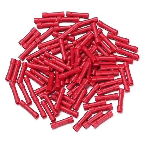 HOBBYIN 100Pcs BV1 Insulated Butt Connector Electrical Automotive Cable Wire Crimp Terminal,22-16AWG Butt Connector Fully Insulated PVC Wire Butt