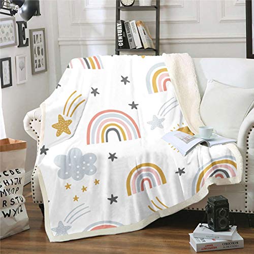 Erosebridal Girls Rainbow Blanket Throw Sun And Stars Plush Bed Blanket Baby Size For Kids Boys Children Cartoon Style Cloud Fleece Blanket Girly Soft Microfiber Warmth Floor Throw Fuzzy Decor #TOP12