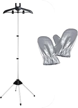 Clothes Steamer Stand Hanger with Steamer Ironing Gloves for Steaming Clothes, Handheld Garment Steamer Rack with Flexible Anti Steam Mitt