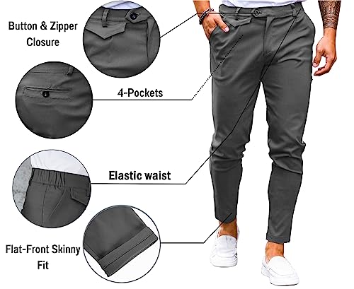 Image of Mens Chinos Slim Fit Pants Stretch Tapered Dress Pant Casual Trousers