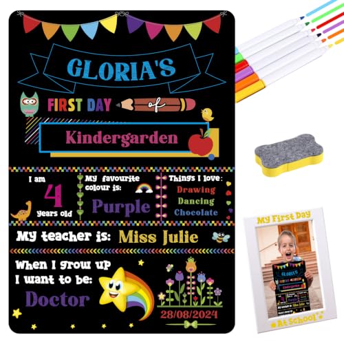 First Day of School Board My First Day of School Chalkboard Reusable 1st Day at School Blackboard Double-Sided First & Last Day of School Sign with Pen Photo Frame