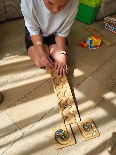 Wooden Marble Run Track “Wind” Race Machine Set Wooden Maze Board Ball Run Montessori Gift for Kids Wave Course Winding Track Toy - Thumbnail 7