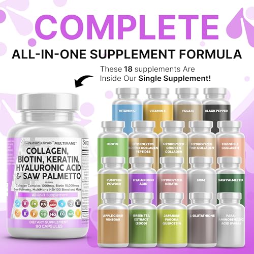 image for Clean Nutraceuticals Collagen Pills 1000mg Biotin 10000mcg Keratin Saw