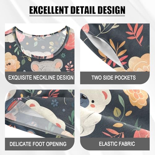 ALAZA Cute Bear Rose Flower on Black Pajamas Short Sleeve 2 Piece Sleepwear Top and Bottom Pajama Set Unisex4