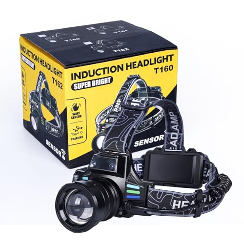 Linterna frontal LED recargable de 3000 lúmenes altos para adultos, 12 modos, impermeable y con zoom con pantalla digital, funciona con pilas, ideal para uso en cascos, caza, camping, senderismo