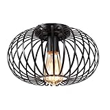 Riomasee Industrial Semi-Flush Mount Ceiling Light,Black Metal Cage Pendant Ceiling Light Fixture...