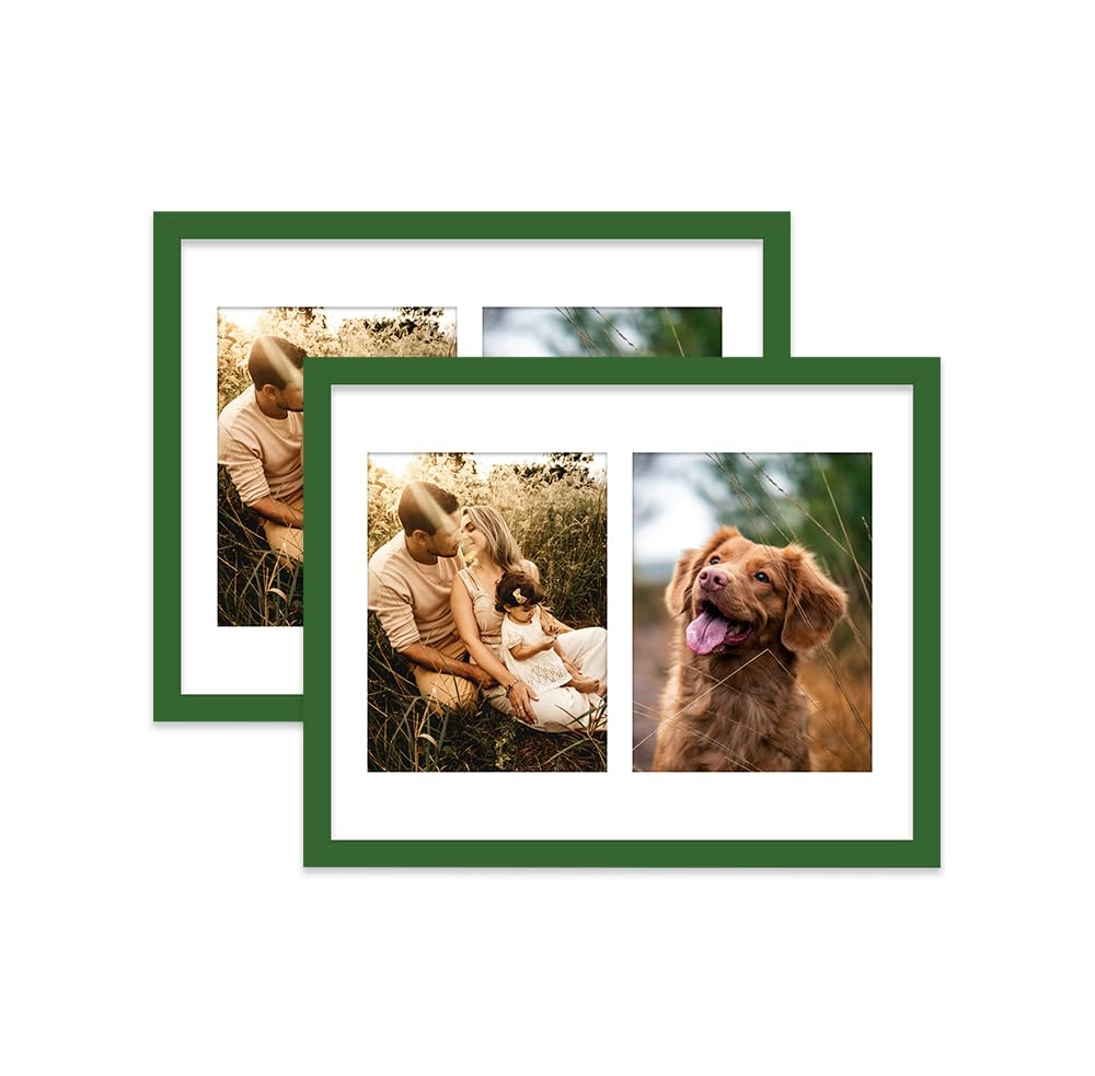 Green Multi Photo Frame - Holds 2 x 8x6 Pictures, Family Collage Picture Frame for Wall Display, 14x11 Frame size, Set of 2