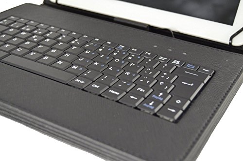 Theoutlettablet® Fall ze zdejmowaną klawiaturą w hiszpańskim (włącznie) do Bq Aquaris M10 / Edison 3 Bq/Wolder Mitab 10.1"/ Woxter 10.1" / Samsung Tab 9.7"/ Samsung Galaxy Tab 10.1" - kolor czarny