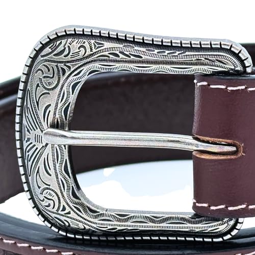 Western Leather Belt Tooled with Engraved Buckle – Cowboy & Cowgirl Rodeo Style3