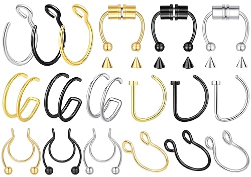 5-18 Pcs Nose Rings Hoops Fake Nose Ring Fake Septum Fake Lip Rings Fake Septum Piercing Fake Nose Piercing Fake Nose Hoop Double Hoop Nose Ring Fake Double Nose Ring Nose Cuffs Faux Nose Rings Clip On Cartilage Hoop Earring Magnetic Nose Ring Magnetic Septum Nose Ring