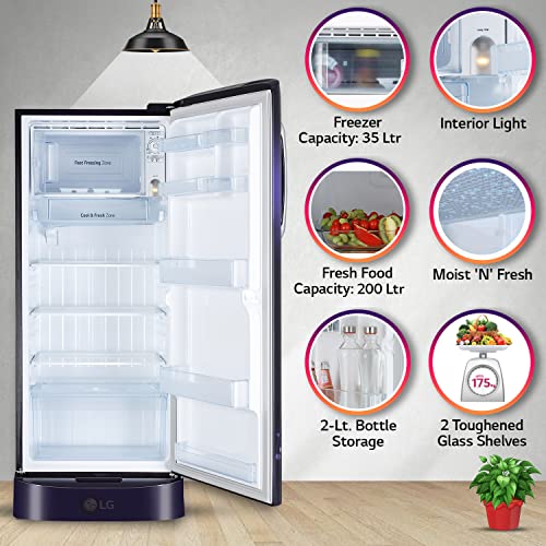 Image of LG 224 L 5 Star Inverter Direct-Cool Single Door Refrigerator Appliance (GL-D241APVZ, Purple Victoria, Base stand with drawer & Smart connect, Gross Volume- 235 Ltr.)