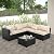 Rattaner Patio Sectional 6 Pieces All-Weather Wicker Patio Furniture Set Outdoor Sectional with Glass Table Cushions and Waterproof Cover(Blue)