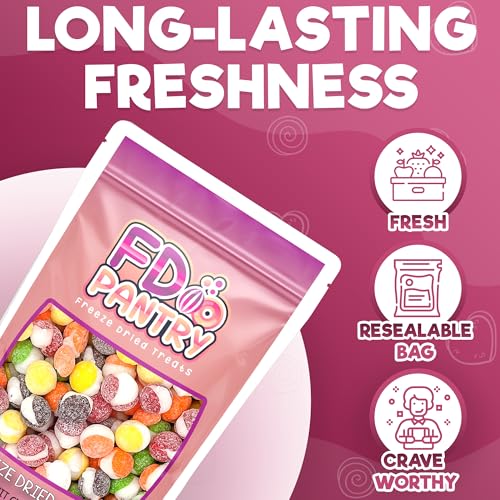 Freeze Dried Candy, Fruit Crunch Sour, 4 oz, Assorted Strawberry, Orange, Lemon, Grape, Lime Flavors, Bag Pouch, Ideal Gift Snack