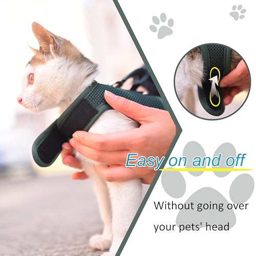 Image of Kitty Harness and Leash for Walking Escape Proof Breathable Mesh Fabric, Solid Green, Small, Adjustable Cat Walking Jackets with Handle, Padded Stylish Cat Vest