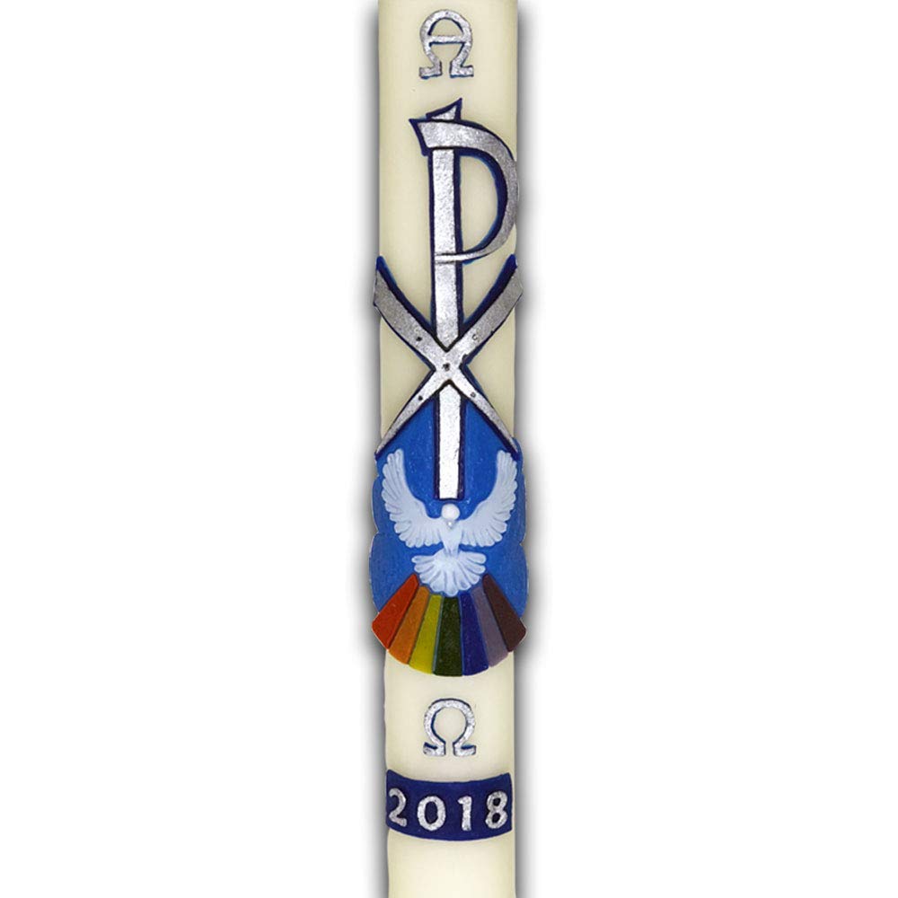 F.a.dumont Grey Paschal Candle With Chi-Rho With Dove Wax Motif (2"X 24")