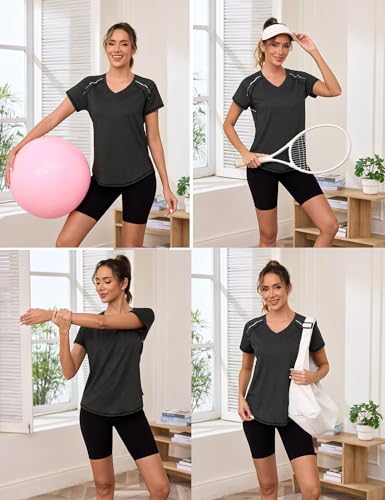 Gyabnw Damen Sportshirt Atmungsaktiv Kurzarm Leichtes Funktions Sport Oberteile Damen V-Ausschnitt Sport Top Damen Für Fitness Laufshirt Yoga