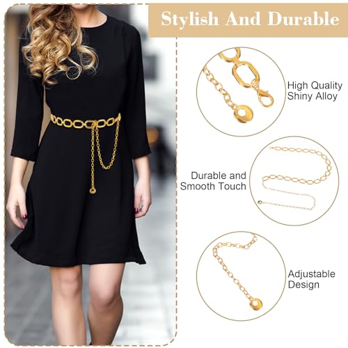Chain Belt for Women, Adjustable Metal Gold Waist Chains, Chunky Thick Chain Belly Link Belt for Dresses Jeans3