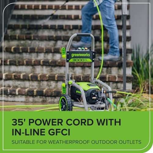 Greenworks Pro Brushless 3000 PSI (CSA Certified) 2.0 GPM Max / 1.1 GPM Electric Pressure Washer (Foldable Handles, Rugged Steel Frame, 25 FT Hose, 35 FT GFCI Power Cord) - Image 10