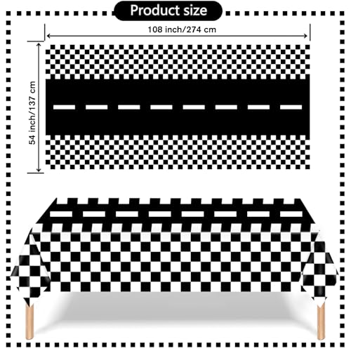 Image of Kesfey 8 Packs Racing Car Plastic Tablecloths 54 x 108 Inch Race Car Birthday Party Supplies Race Track Table Cloth Racing Decoration Road Black Checkered Flag Tablecover for Monster Jam Boy Car Theme