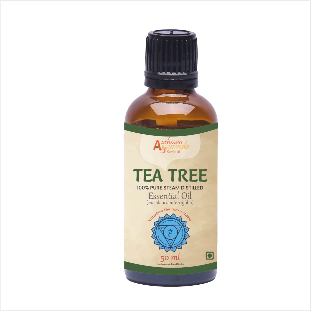 Aashman AyurvedaCure For Life 100% Pure Steam Distilled Eseential Oil Tea Tree Melaleuca Alternifolia 100% Vegan Purity Assured Quality Tested 100% Natural 50 ML With Veg
