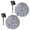Toodour solar christmas lights 2 packs total 144ft 400 led 8 modes solar string lights waterproof solar outdoor christmas lights for garden patio fence balcony christmas tree decor white  urban country home decor