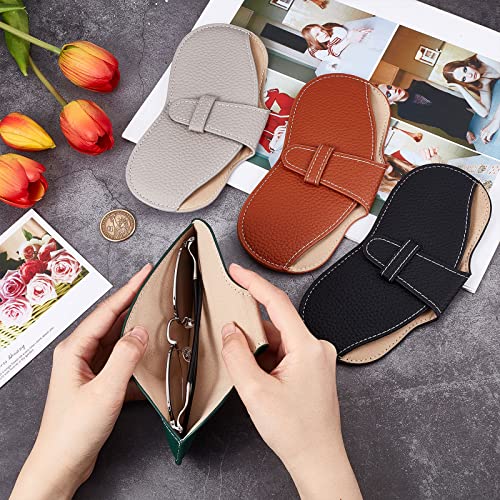 Image of CREATCABIN Leather Glasses Case Portable Sunglasses Pouch Soft Slim Squeeze Eyeglasses Holder Cover Bag with Suede Fiber Cleaning Cloth for Women Men Dark Green