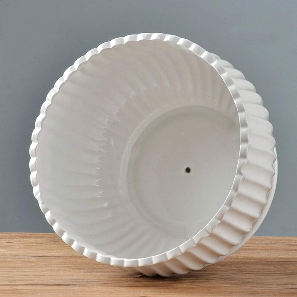 Biała ceramiczna doniczka z szerokimi ustami Bardzo duża nowoczesna okrągła balkonowa zielona doniczka Wewnętrzna ceramiczna biała doniczka ze spodkami Kreatywne różne wzory (kolor: styl 4) (styl 3)