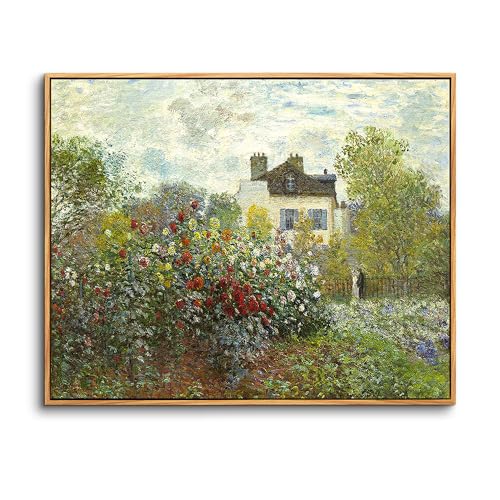 hyidecorart Quadri Vintage Soggiorno con Cornice Legno, 30x40 cm Stampe da Parete Claude Monet Giardino, Quadro Camera da Letto Su Tela Decorazioni Parete Desktop Arte Bagno Ufficio Sala da Pranzo