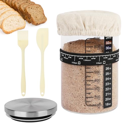 SSYR&P Pan masa madre Kit de olla inicial de masa madre,Kit de Inicio para Hornear para Principiantes, Ideal para Hornear en Casa (tapa de acero inoxidable, 650ml)