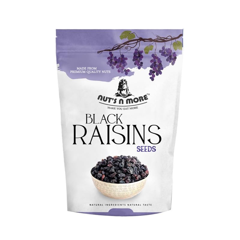 NUTS N MORE Fresh afghani black raisin with seeds/kaali dakh/munakka/dry fruit/black grapes/nuts/quick and healthy snack/100% natural Pack of 200 Gram (B0CHW8463G) Amazon Price History, Amazon Price Tracker