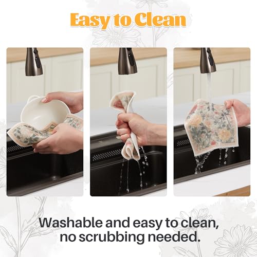 Image of JOYMOOP 12 Pack Decorate Cleaning Cloth (Quiet Luxury of Decorative Series), Reusable Absorbent Dish Towels, Non-Scratch Washable Rags for Cookware, Kitchen and Household Cleaning - 6.7x7.9 inch