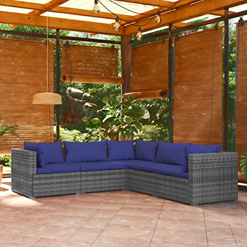 Gecheer Juego de sofás modulares de jardín para exterior de ratán sintético con cojines, juego de sofás de jardín de exterior, salón de exterior, sofá modular, sofá con chaise longue, salón de jardín