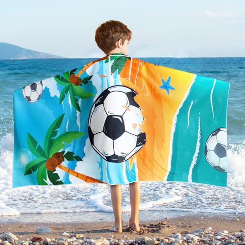 WERNNSAI Fußball Strandtuch für Kinder 76 X 150 cm Mikrofaser Sandfrei Handtücher Für Jungen Schnell Trocknend Badetuch Ultra Saugfähig Superweich Stranddecke Pool Reisen Schwimmen Badetuch