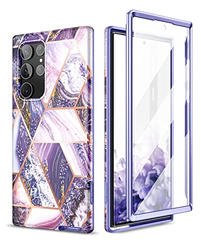 SURITCH Compatible with Samsung Galaxy S22 Ultra Case [Built-in Screen Protector] Full-Body Protection Shockproof Rugged Bumper Protective Cover for Samsung Galaxy S22 Ultra 5G 6.8 inches(Purple)