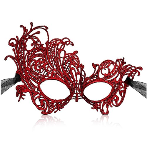 MYMENU Masquerade Masks for Women Lace Halloween Venetian Carnival Mask for Costume Cosplay Mardi Gras Party Ball (Red)