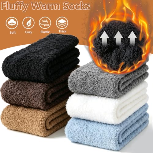 Image of 6 Pairs Women Fuzzy Socks Microfiber Warm Winter Sleep Fluffy Socks