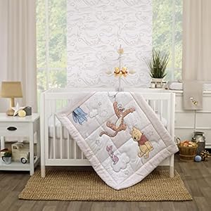 Disney Winnie The Pooh – Blustery Day Grey and White Clouds with Piglet, Tigger and Eeyore 3 Piece Nursery Crib Bedding Set – Comforter, Fitted Crib Sheet and Crib Skirt