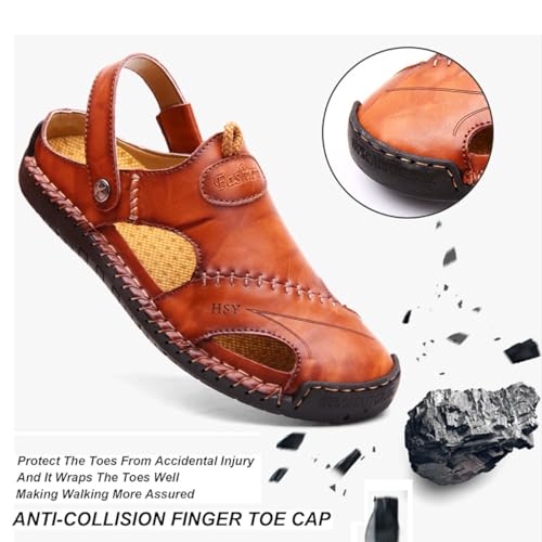 Soft Leather Men's Outdoor Sandals, Hand Stitching Outdoor Closed Toe Leather Sandals Athletic Strap Adjustable Outdoor Beach Shoes4