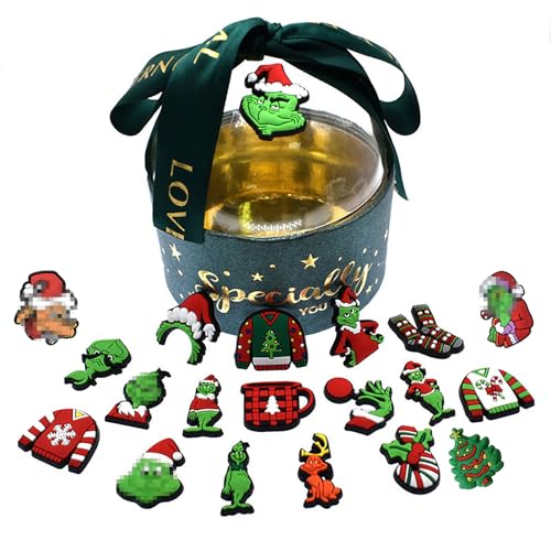 20 PCS Christmas Shoe Charms for Grinch, Christmas Croc Charms for Clog Sandals Bracelets Decoration, Santa Claus Cute Shoe Charms, Shoe Decorations for Kids Girls Boys Teens