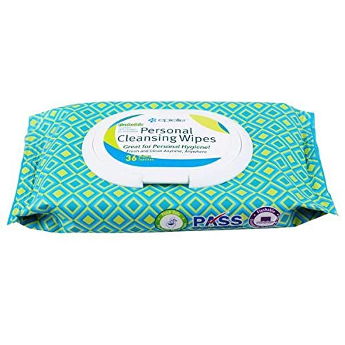 Epielle Personal Cleansing Wipes with Natural Ingredients - Flushable Wipes Tissues Towelettes Travel Size, Daily Use, Gentle | 36 Count | 6 Pack | Toilet Paper Replacement Beauty Stocking Stuffers Gift