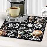 Kaffeemaschine Unterlage 30x40cm, Abtropfmatte Geschirr, Saugstarke Trockenmatte, Kaffeezeit Design, Wasserabweisend & Langlebig, Perfekt für Kaffeeautomaten & Küchenarbeitsplatten